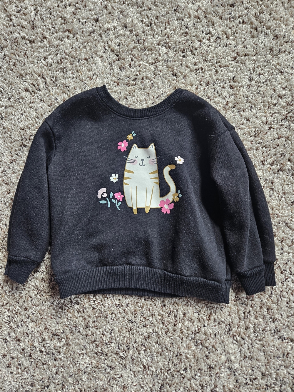 Black Sweatshirt with Floral Kitty Graphic